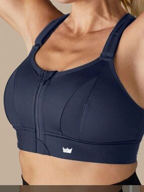 New SHEFIT Navy Sports Bra with Front Zip